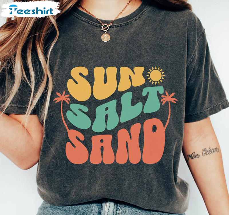 Sun Salt Sand Cute Shirt, Colorful Summer Vacation Short Sleeve Unisex T-shirt