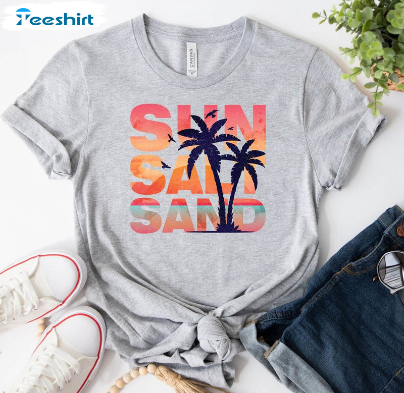 Sun Sand Salt Beach Shirt, Trendy Summer Vacation Unisex T-shirt Short Sleeve
