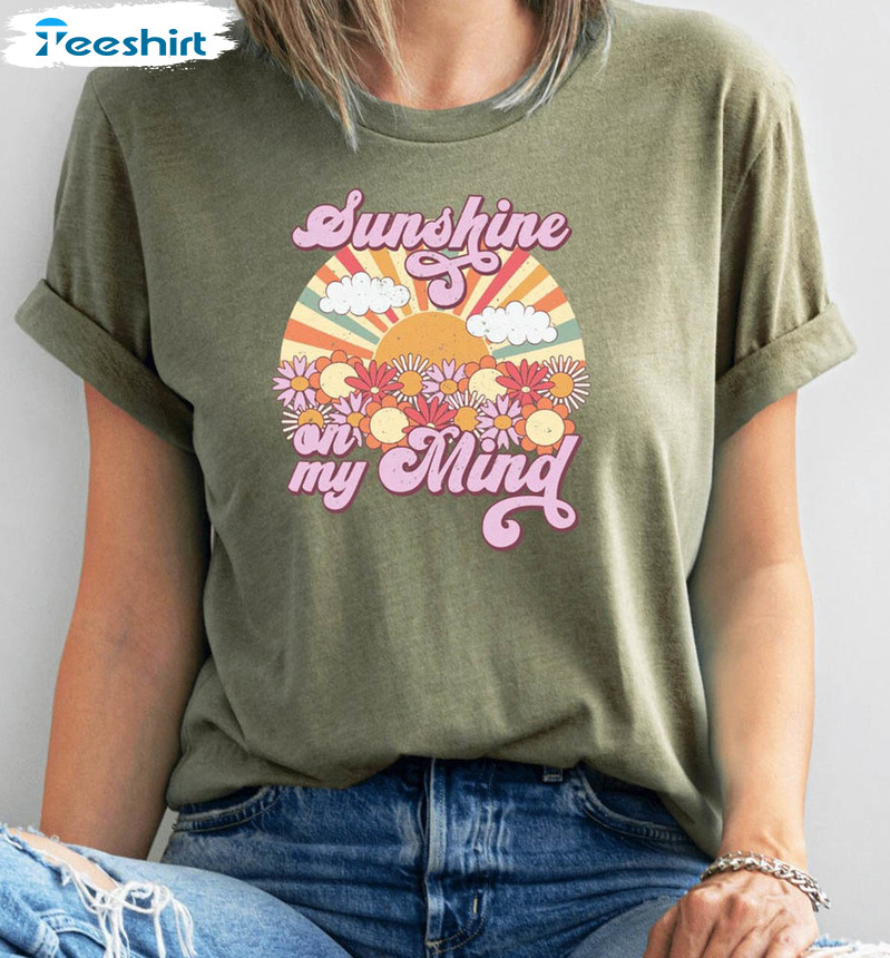 Retro Sunshine On My Mind Shirt, Hiking Camping Short Sleeve Unisex Hoodie