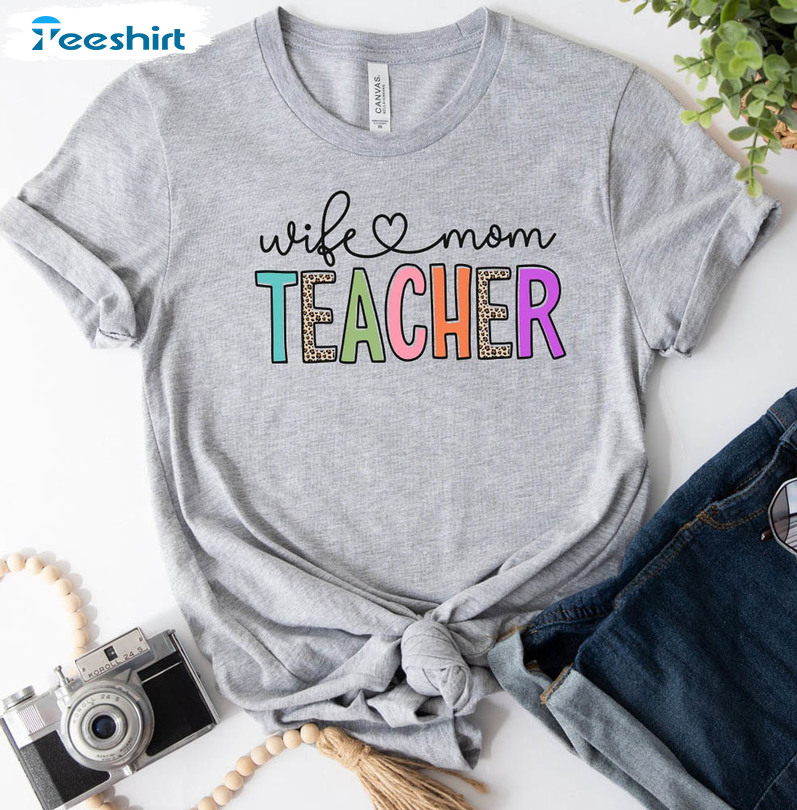 Wife Mom Teacher Cute Shirt, Back To School Crewneck Sweater