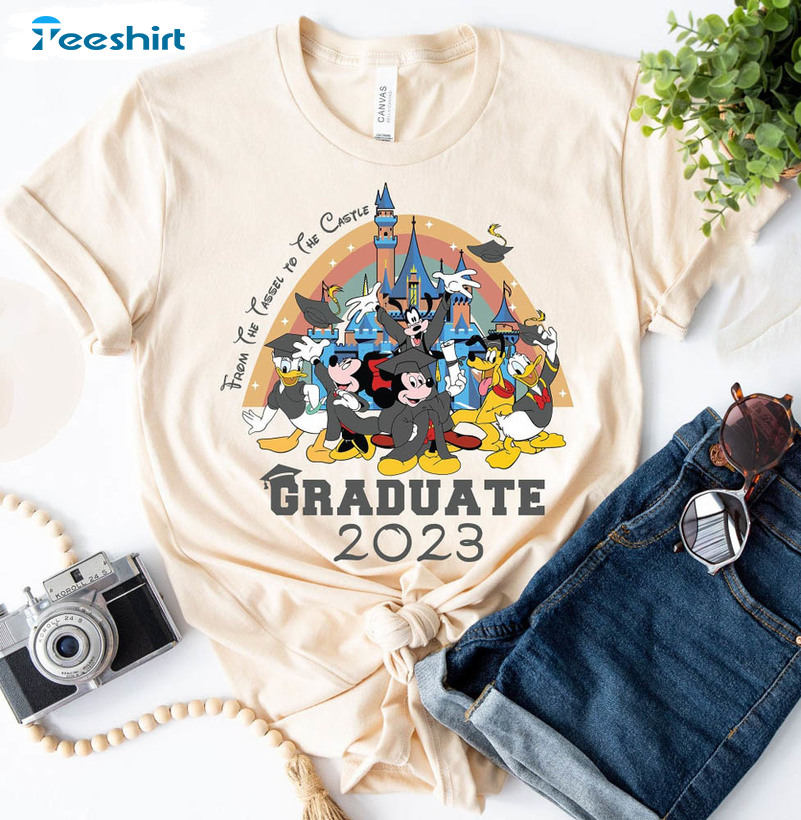 From The Tassel To The Castle Graduate 2023 Shirt, Mickey And Friends Unisex Hoodie Long Sleeve