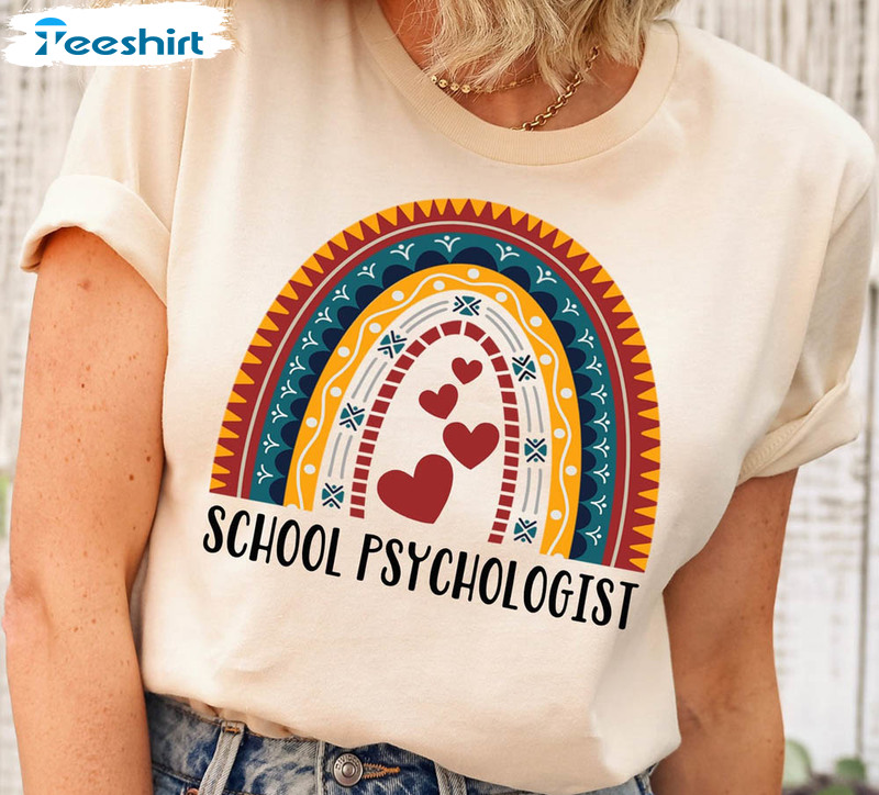 School Psychologist Rainbow Shirt, Leopard Rainbow Unisex Hoodie Short Sleeve