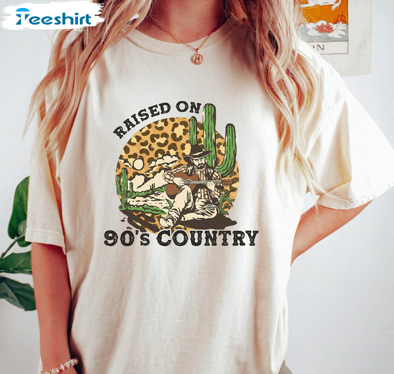 Raised On 90 S Country Leopard Shirt, Western Howdy Short Sleeve Long Sleeve