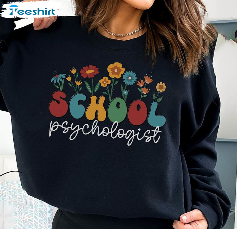 School Psychologist Sweatshirt, Wildflowers School Psychologist Short Sleeve Unisex Hoodie