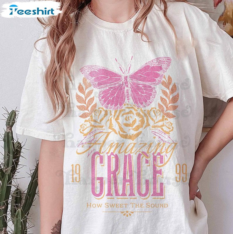 Amazing Grace Butterfly Shirt, Christian Crewneck Unisex Hoodie