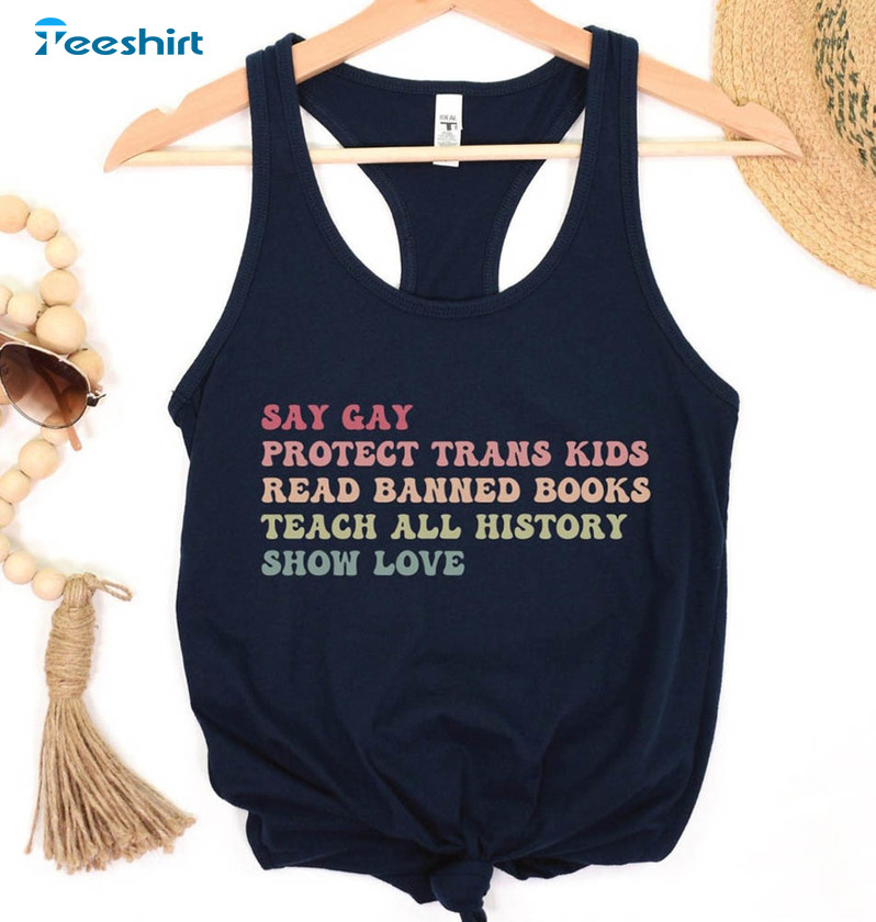 Vintage Say Gay Protect Trans Kids Read Banned Books Shirt, Social