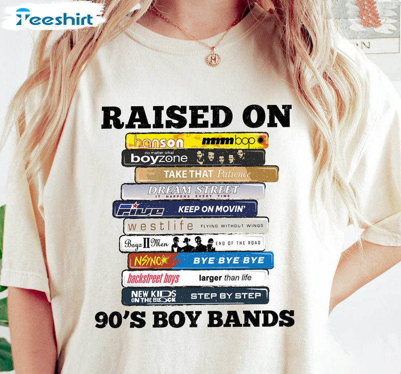 Cassette Tape Trendy Shirt, Retro Raised On 90s Boy Bands Long Sleeve Unisex Hoodie