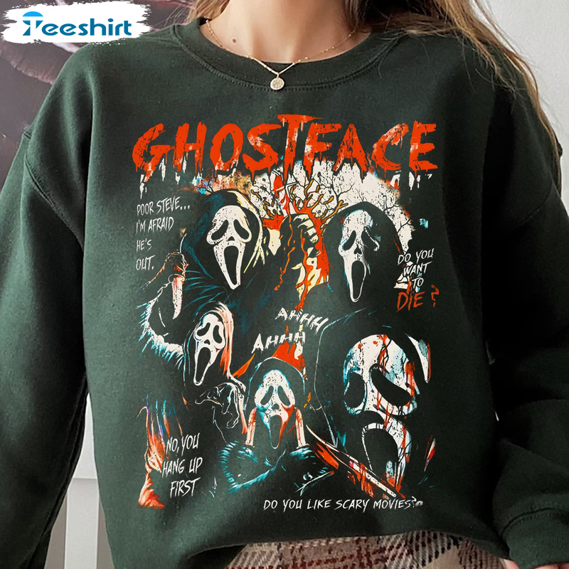 Ghostface Sweatshirt, Horror Movie Shirt Hoodie, Scary Ghost Halloween T-Shirt Fashion Design