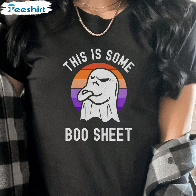 Boo Sheet T-Shirt, Funny Halloween Ghost Graphic Tee, Angry Boo Halloween Sweashirt