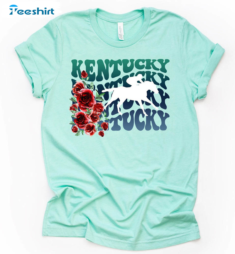 Derby Horse Racing Kentucky Horses Shirt, Vintage Rose Flower Unisex T-shirt Short Sleeve