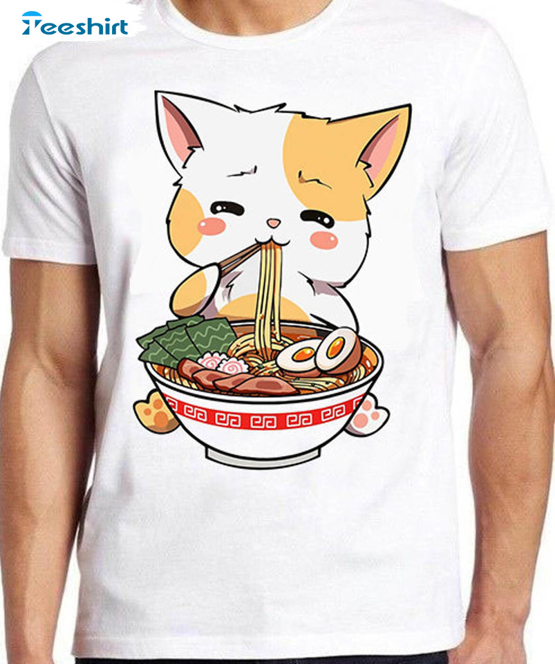 Anime Kawaii Neko Ramen Cute Shirt, Japanese Noodle Unisex T-shirt Long Sleeve