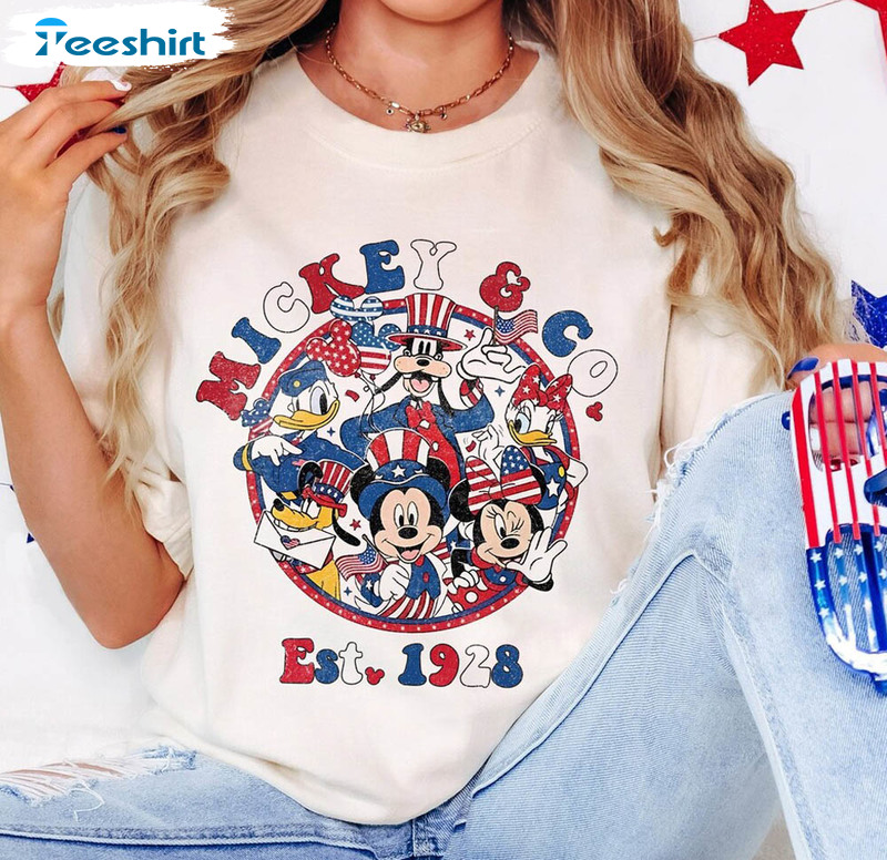 Retro Mickey And Co 4th Of July Shirt, 4th Of July Short Sleeve Tee Tops