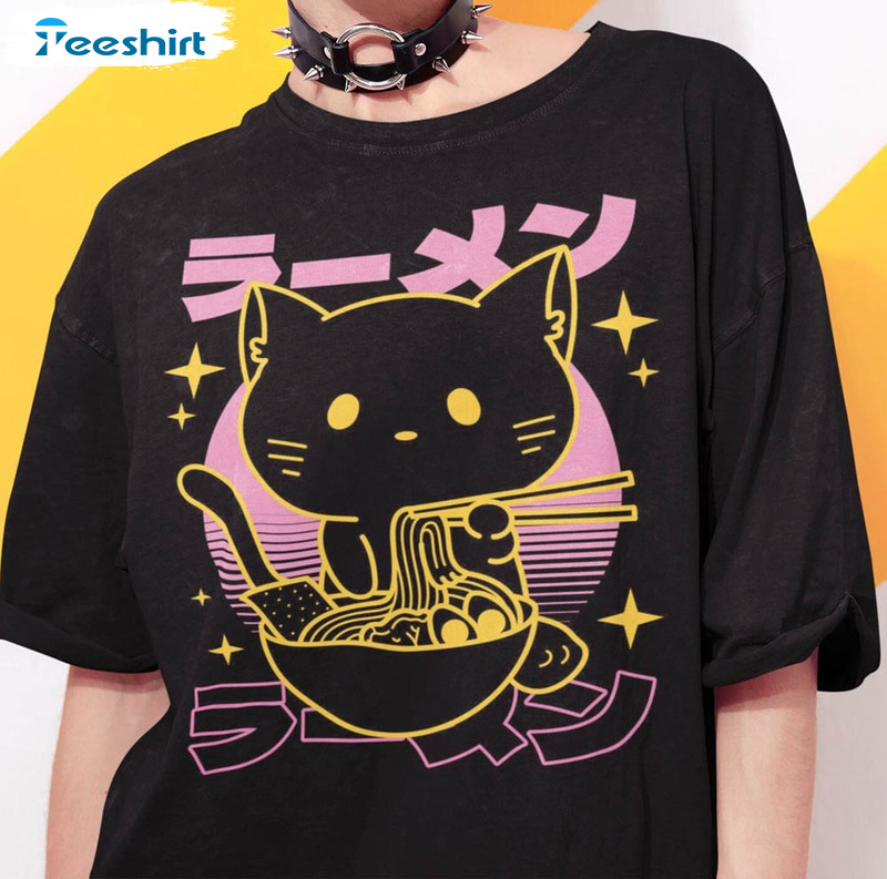 Japanese Cat Ramens Shirt , Funny Cat Ramens Short Sleeve Unisex T-shirt