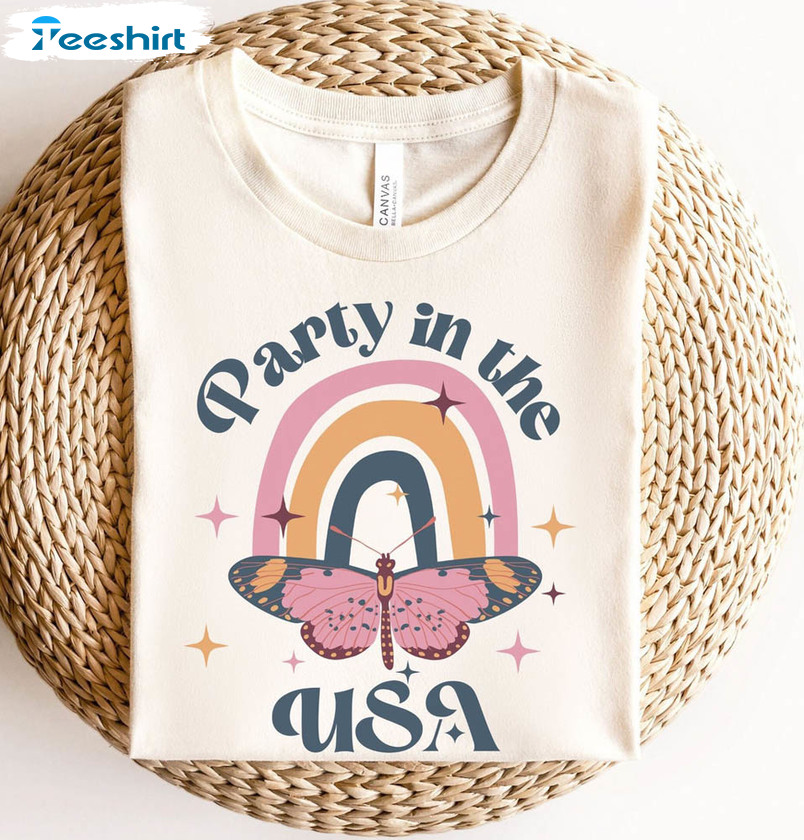 Retro Party In The Usa Shirt, 4th Of July Butterfly Tee Tops Unisex Hoodie