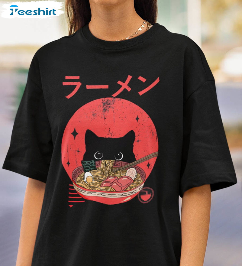 Cat Ramens Ramen Shirt, Funny Ramen Bowl Crewneck Short Sleeve