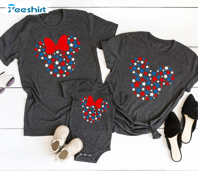 4th Of July Mickey Minnie Ears Shirt, Disney 4th Of July Short Sleeve Sweater