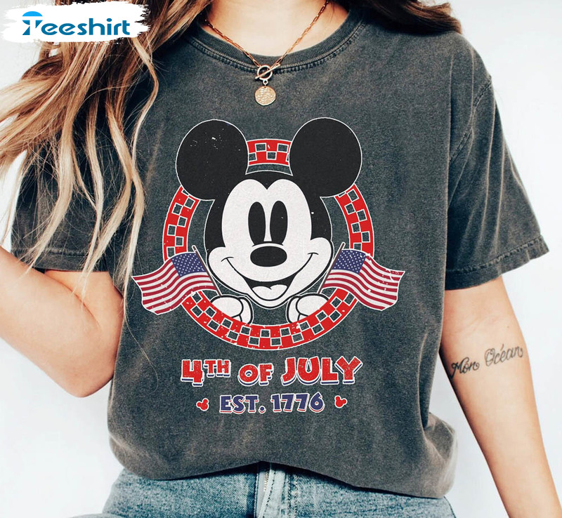 Vintage Disney 4th Of July Shirt, Retro Mickey Head Short Sleeve Crewneck