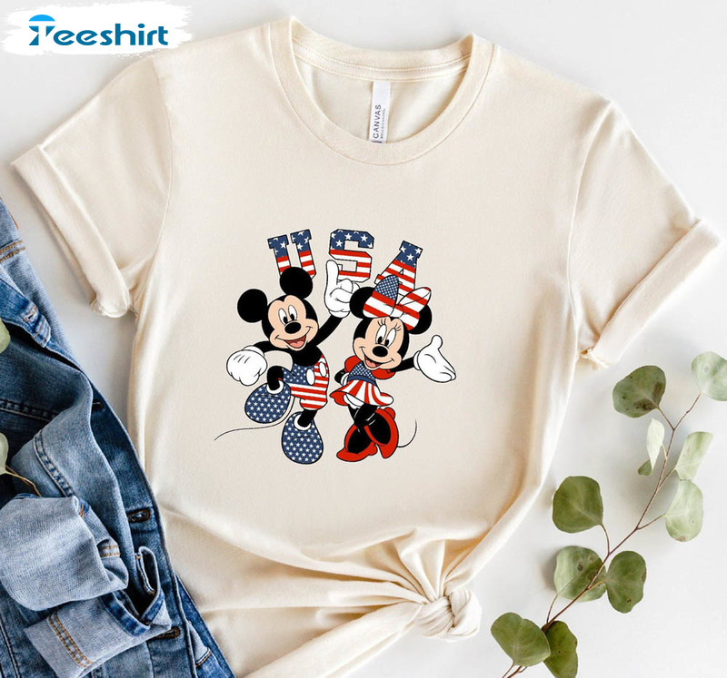 Disney Minnie And Mickey Usa Shirt, Usa Flag 4th Of July Unisex T-shirt Unisex Hoodie