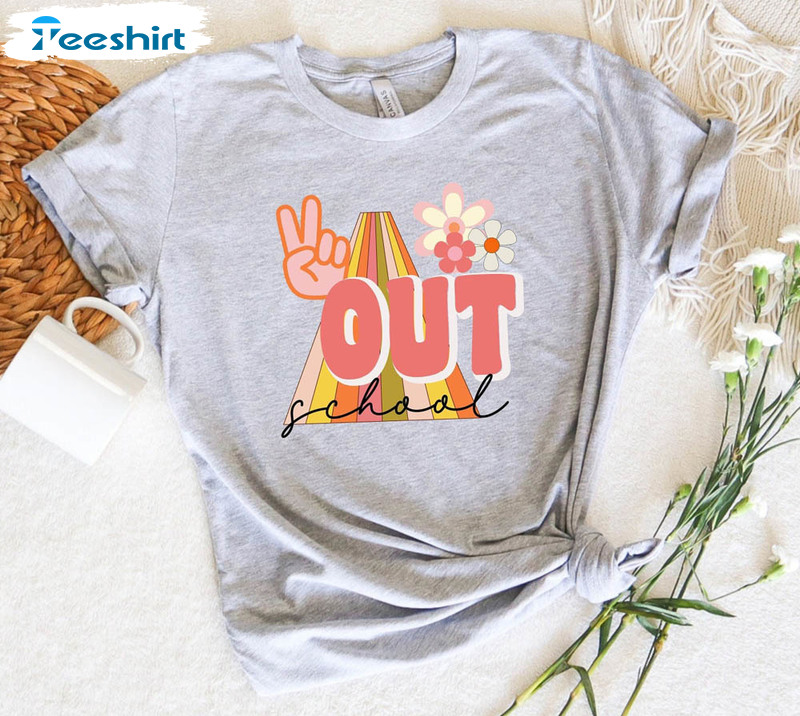 Peace Out School Floral Shirt, End Of School Unisex Hoodie Short Sleeve