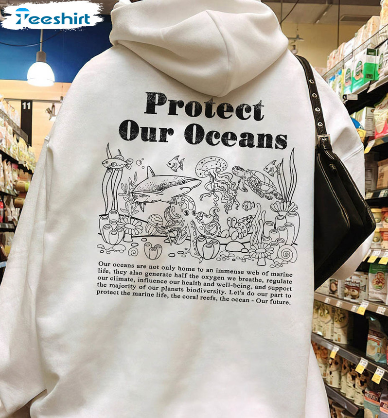 Protect Our Oceans Sweatshirt, Respect The Locals Shark Long Sleeve Unisex Hoodie