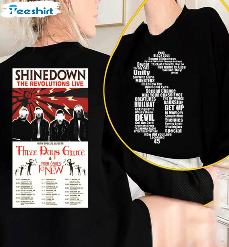 Shinedown The Revolutions Live Shirt, Shinedown Band Tee Tops Crewneck