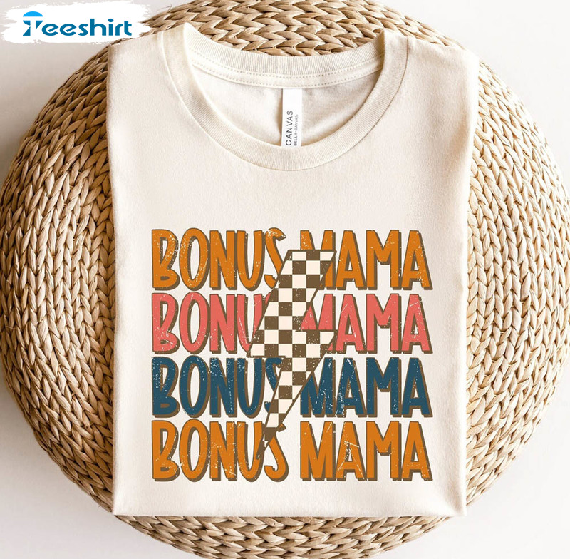 Retro Bonus Mama Shirt, Step Mom Short Sleeve Sweatshirt