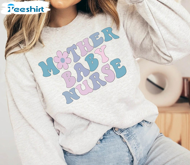 Retro Mother Baby Nurse Shirt, Postpartum Nurse Short Sleeve Sweater