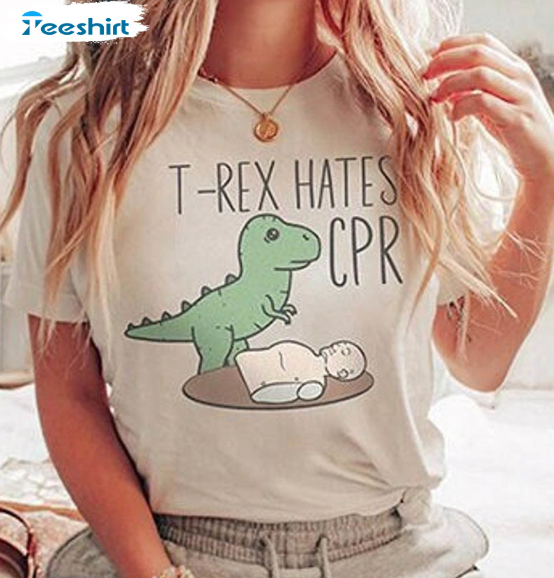 Funny Icu Critical Care Nurse Shirt, T Rex Hates Cpr Crewneck Sweatshirt