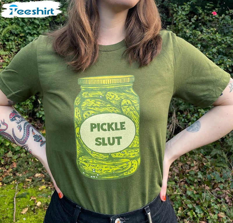 Pickle Slut Pickle Art Pickle Shirt, Linocut Pickles Block Crewneck Unisex T-shirt