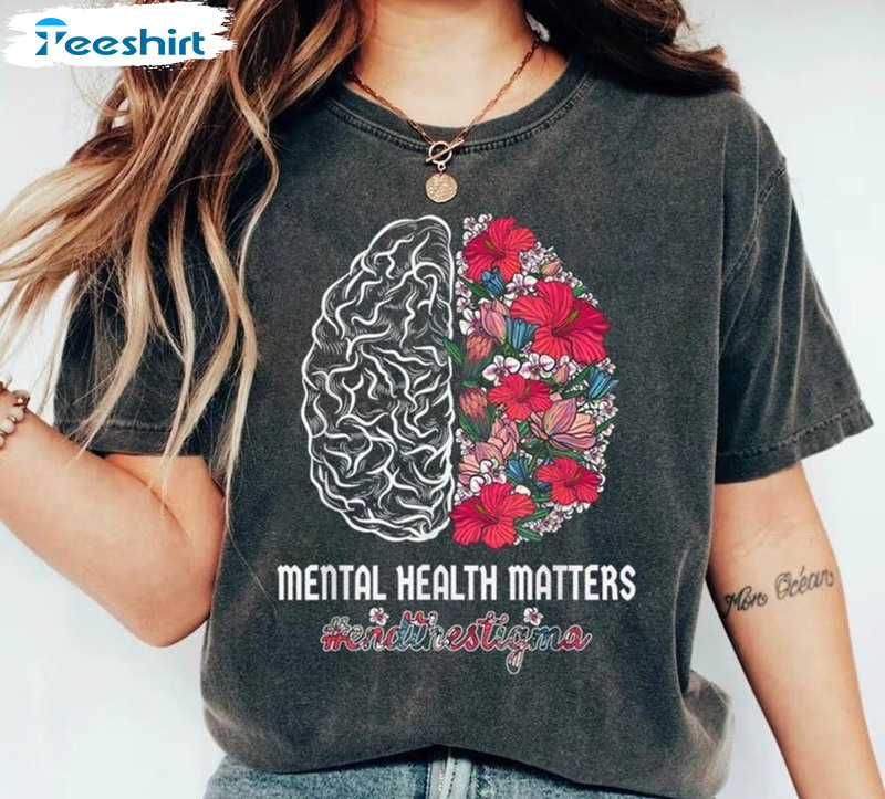 Mental Health Matters Vintage Shirt, Flower Mental Health Awareness Short Sleeve Sweater