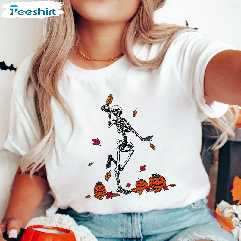 Funny Skeleton Shirt, Halloween Pumpkin Sweatshirt, Classic Design Unisex T-Shirt For All People
