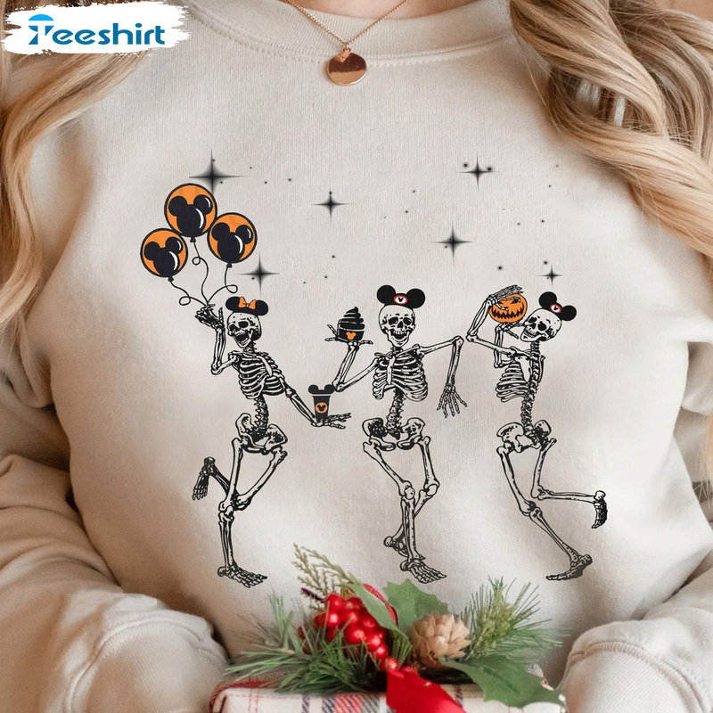 Halloween Party Dancing Skeleton Unisex Shirt, Mickey Ears T-Shirt, Disneyland Hoodie For Family