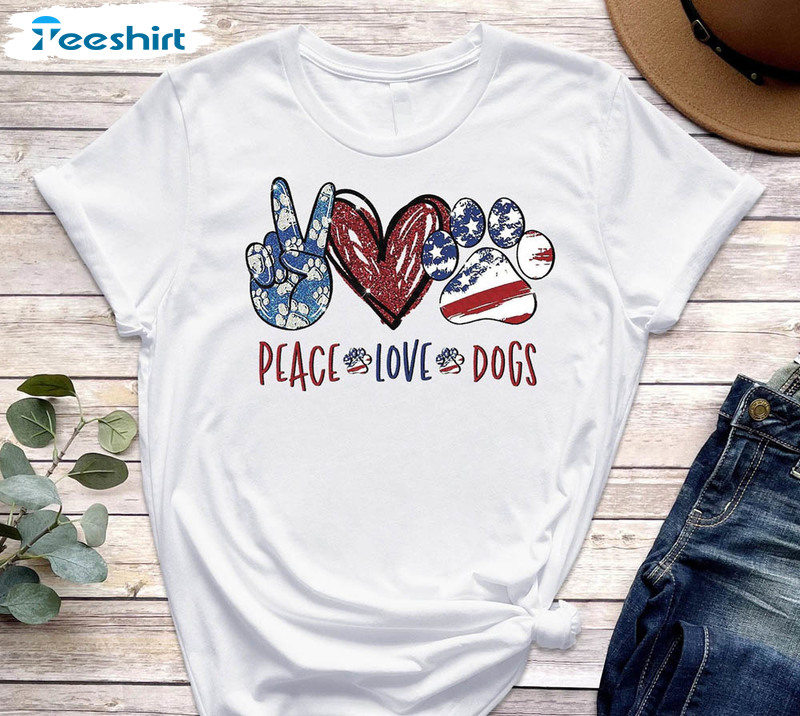 Peace Love Dogs American Flag Pattern Shirt