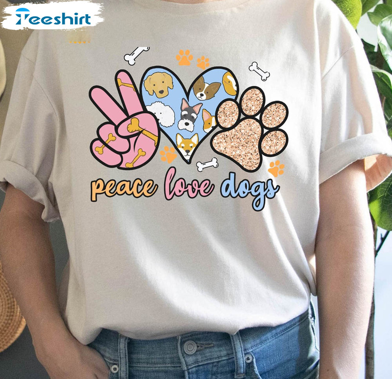 Peace Love Dogs Funny Paw Heart Shirt For Animal Lover