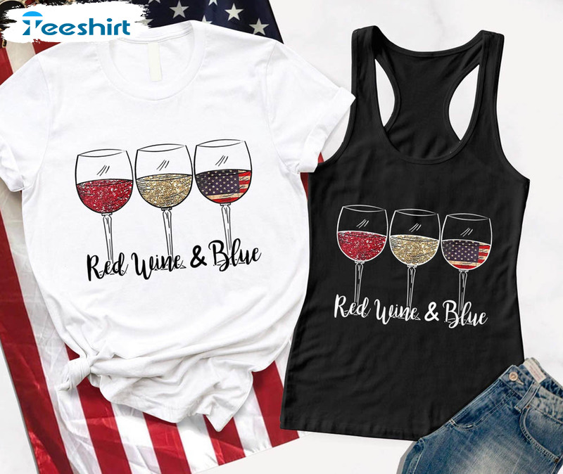 Red Wine Blue 4th Of July Funny Shirt