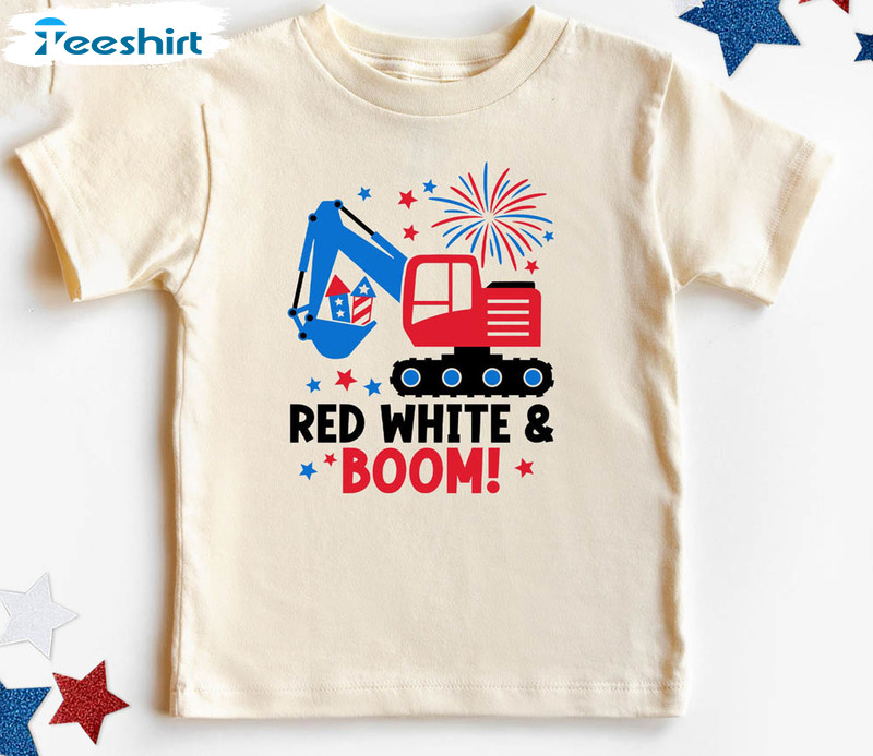 Vintage Red White And Boom Excavator 4th Of July Shirt