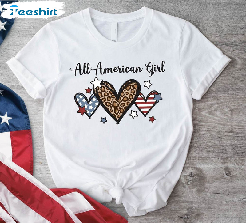 All American Girl Leopard Heart Funny Shirt