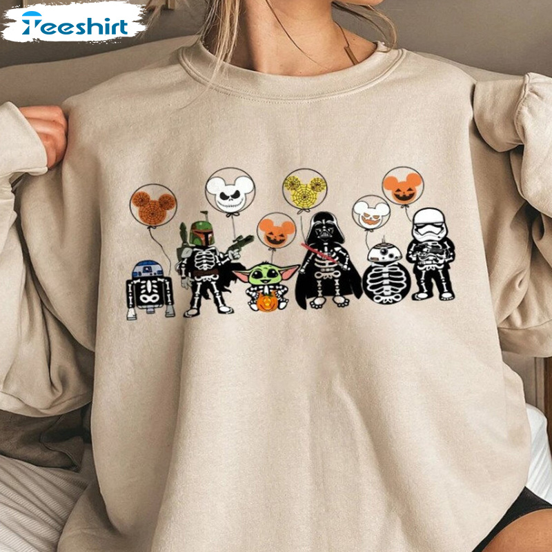 Wars Skeleton Halloween Shirt, Vintage Disney Star Wars Sweatshirt, Mickey Halloween Balloons Trending Hoodie