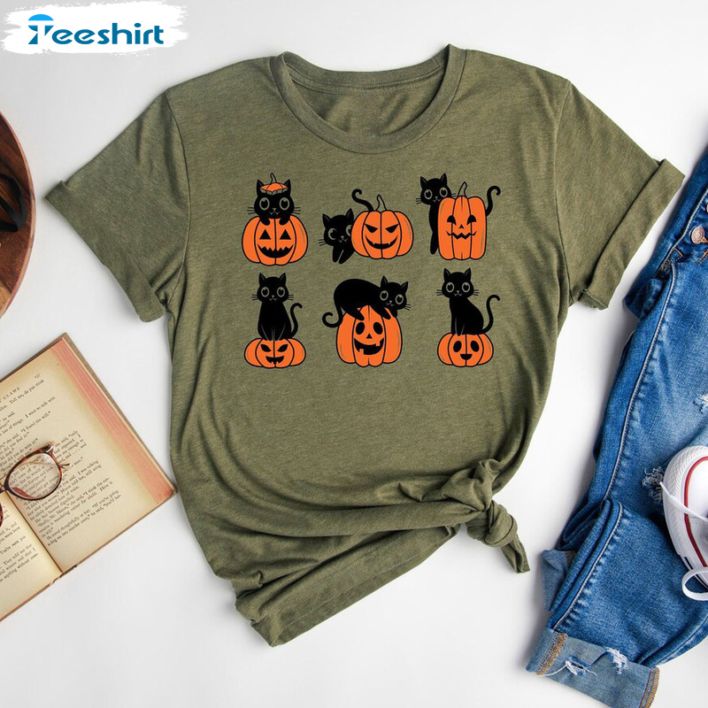 Halloween Cat Shirt, Funny Halloween Pumpkin Graphic Tees, Black Cat Sweatshirt For All People