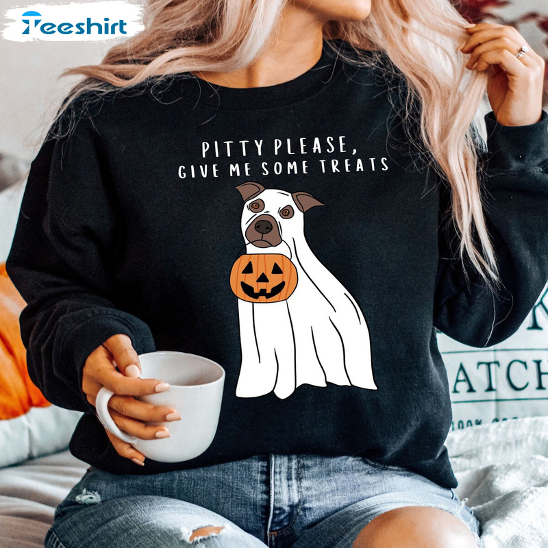 Pitbull Ghost Halloween Crewneck, Fall Pitbull Shirt, Halloween Pumpkin Sweatshirt For Girls, Boys