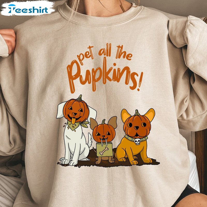 Funny Pumpkin Dog Sweatshirt, Halloween Dog Unisex T-Shirt, Pet All The Pumpkins Sleeve