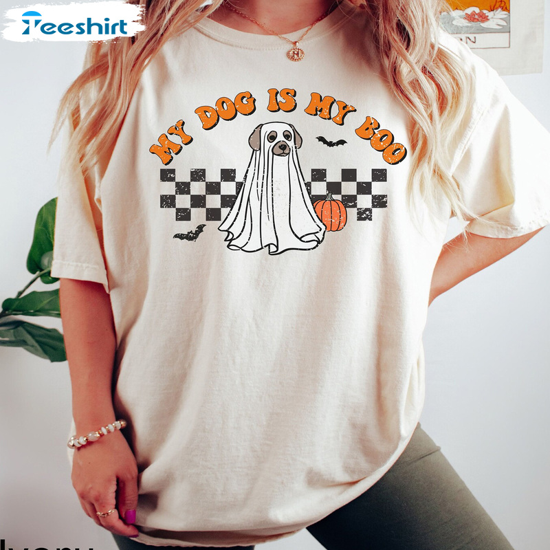 Cute Ghost Dog Shirt, Dog Halloween Unisex T-Shirt, Pumpkin And Bat Halloween Hoodie For Man, Woman, Teens