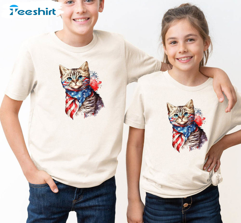 Beautiful 4th Of July Kids Cat Patriotic Day Shirt