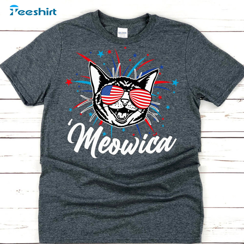 Meowica Funny Cat Fourth Of July American Flag Shirt