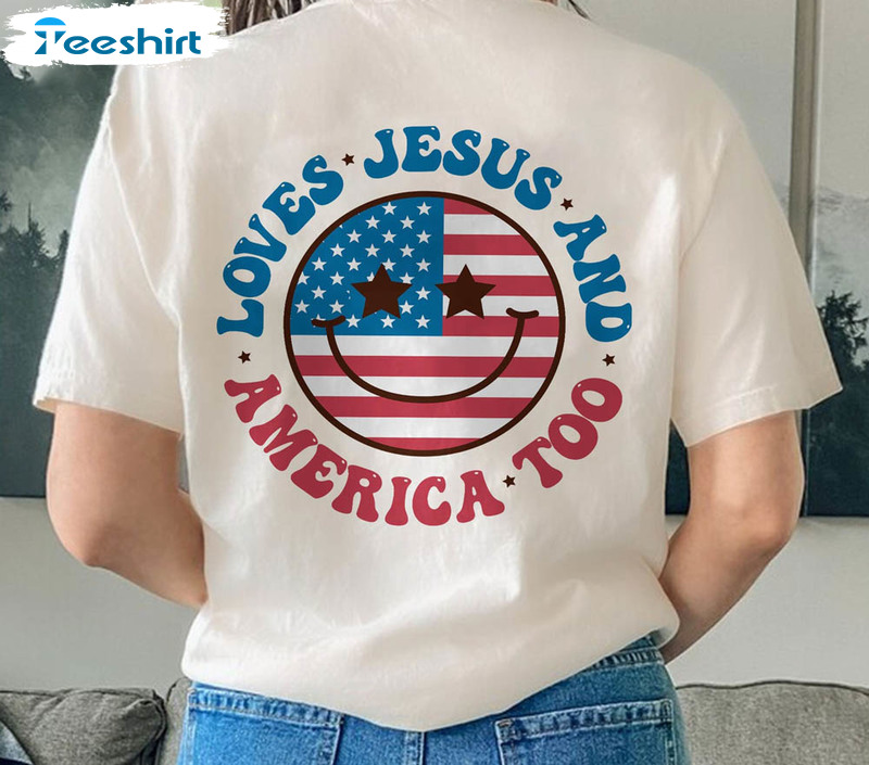 Retro 4th Of July Loves Jesus And America Too Shirt