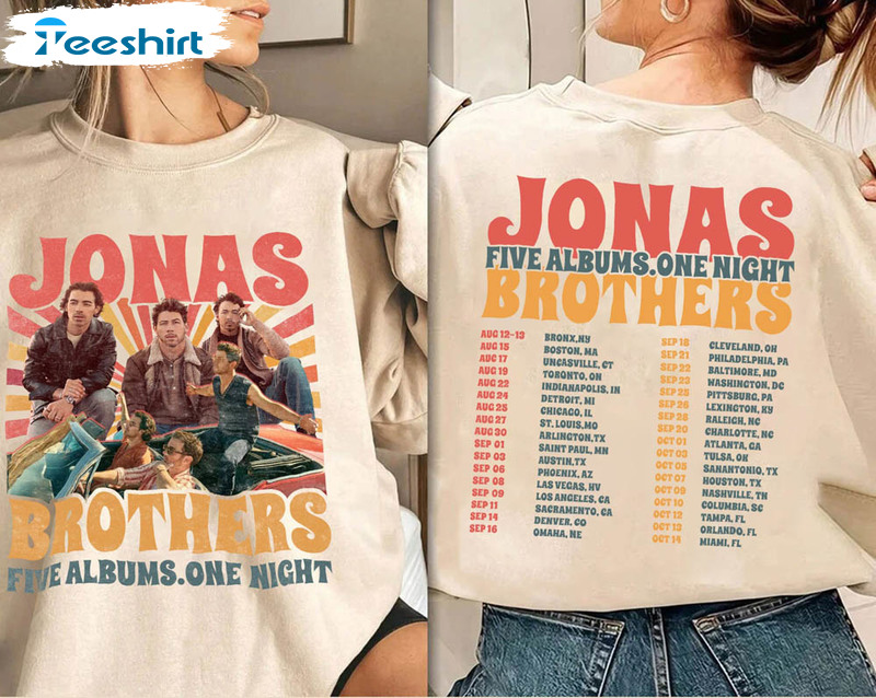 Retro Jonas Brothers Five Albums One Night Tour Shirt