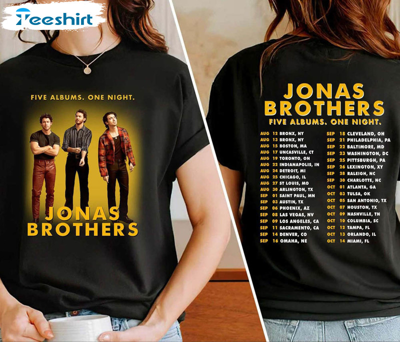 Jonas Brothers Five Albums One Night The Tour 2023 Shirt, Jonas Brothers Band Fan Shirt, Jonas Brothers 2023 Tour Shirt White 4XL Tanktop | ThiMax