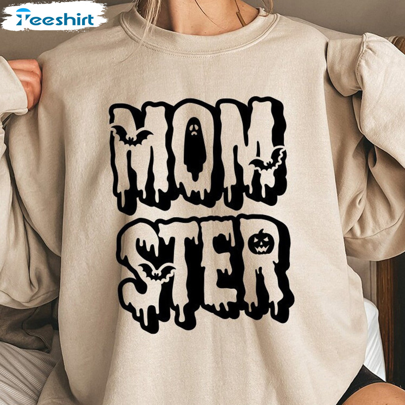 Halloween Momster Sweatshirt, Bat And Pumpkin Hoodie For Mom, Funny Halloween Graphic Art Shirt