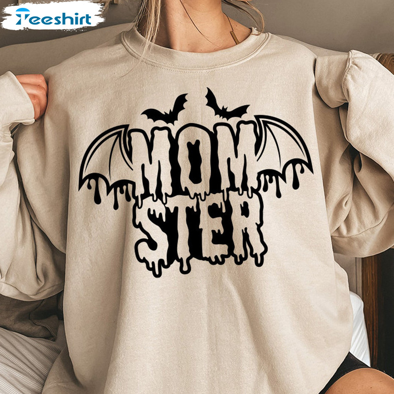 Bat Wings Momster Sweatshirt For Mom, Spooky Mama Shirt, Halloween Momster Classic Tee Tops