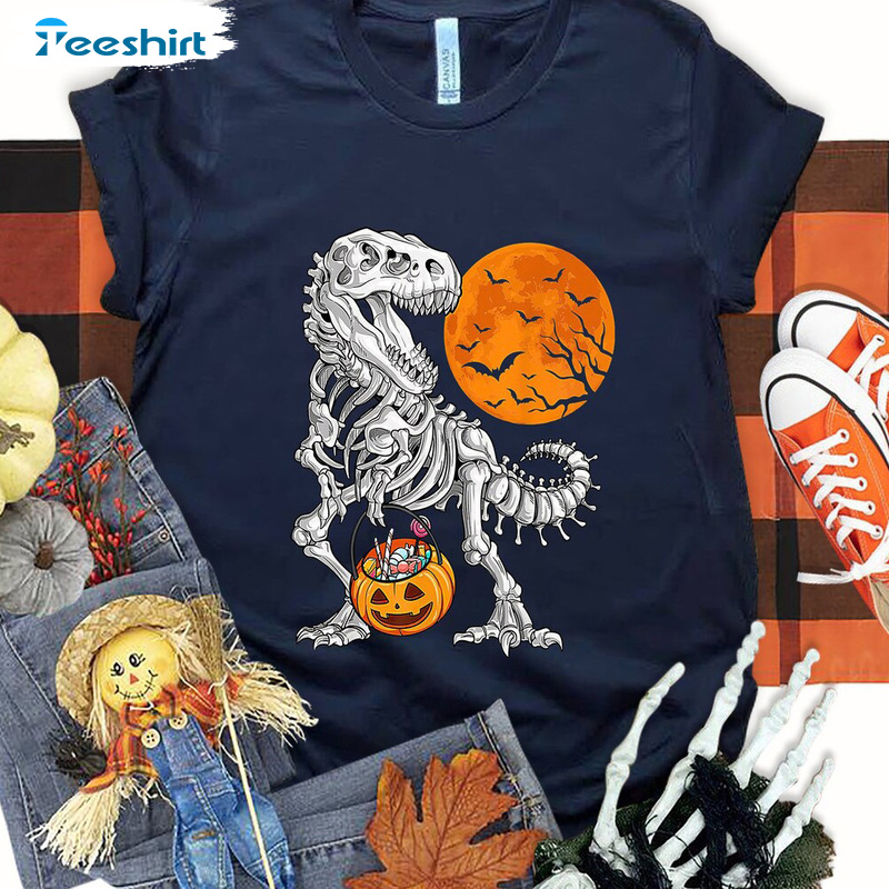 Dinosaur Skeleton Unisex T-Shirt, Spooky Saurus Rex Shirt Hoodie, Cool Dinosaur Tee Tops For Boys, Kids